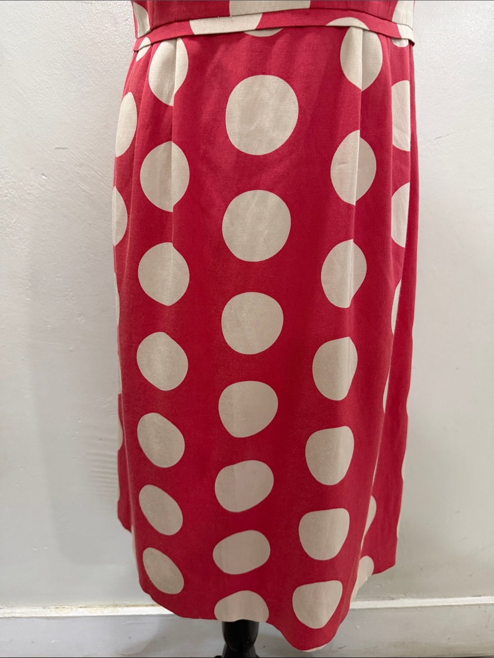 Boden Coral Pink Polka Dot Silk Blend Midi Dress 8 Retro 50s
